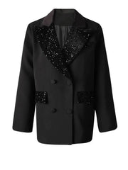 HEYFANCYSTYLE Women's Velvet Sequin Boyfriend Blazer - Designer Sparkle Detail
