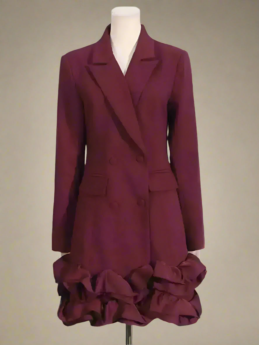HEYFANCYSTYLE Womens Designer Double-Breasted Ruffled Blazer