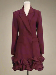 HEYFANCYSTYLE Womens Designer Double-Breasted Ruffled Blazer