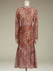 HEYFANCYSTYLE Womens Luxury Crystal Leopard Blouse & Flowing Maxi Skirt