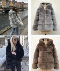 Women's Cozy Luxury Faux Fur Hooded Jacket