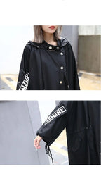 HEYFANCYSTYLE Trendy Black Hooded Trench Jacket