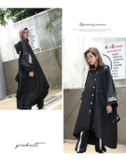 HEYFANCYSTYLE Trendy Black Hooded Trench Jacket