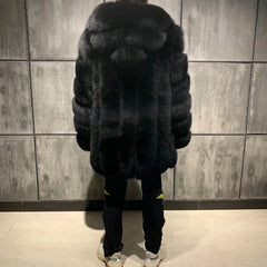 Premium Men’s Black Fox Fur Full Pelt Jacket