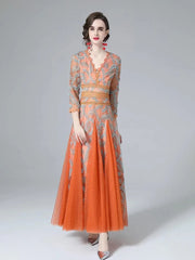 Couture Mesh Embroidery Midi Dress