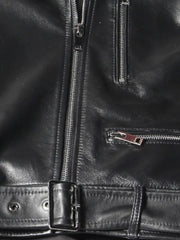 Florence Black Leather Jacket with Lace Sleeves