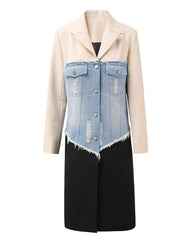 Haute Couture Denim Contrast Longline Blazer Trench Coat