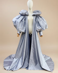 Haute Couture Floor Length Opera Cloak Women – Taffeta Evening Coat Cloak – Long Formal Cloak Women – Puff Sleeve Designer Cloak – Gala Cloak