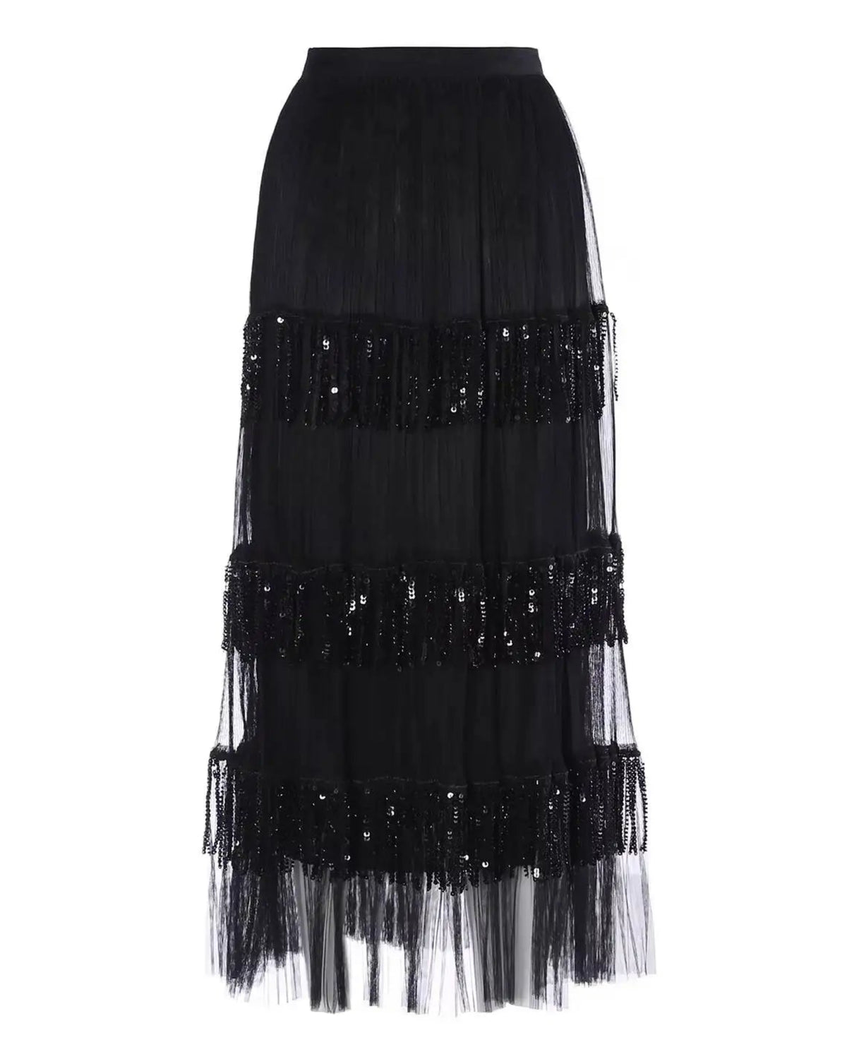 Luxe Black Tulle Midi Skirt