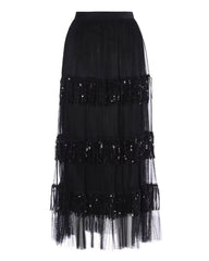 Luxe Black Tulle Midi Skirt