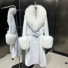 Haute Couture Leather Jacket with Fluffy Fur - White