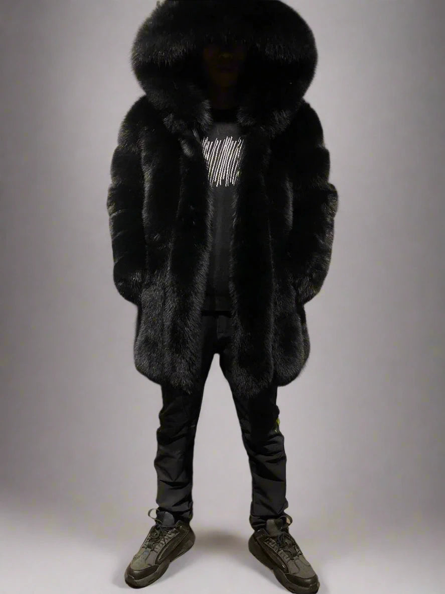 Luxury Men's Fox Fur Hooded Jacket