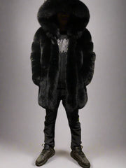 Men's Luxury Real Fox Fur Mid-Length Coat