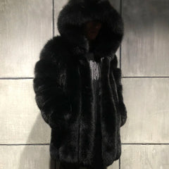 Premium Men’s Black Fox Fur Full Pelt Jacket