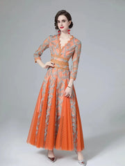 Couture Mesh Embroidery Midi Dress