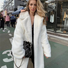 Women's Cozy Luxury White Robe Faux Fur Coat