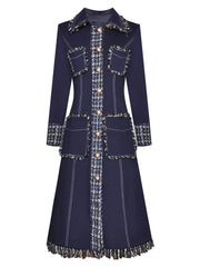 Long Sleeve Tweed Button Pocket Midi Dress