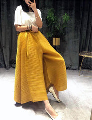 Women's Pleated Wide Leg Elastic Waistband Trousers