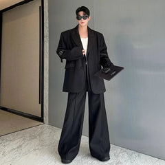 HeyFancyStyle men's luxury streetwear 2-piece all black  matching suit set blazer
