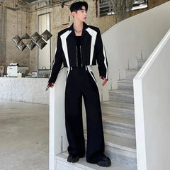 HeyFancyStyle men's luxury streetwear 2-piece black white matching suit set blazer