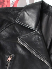 Florence Black Leather Jacket with Lace Sleeves