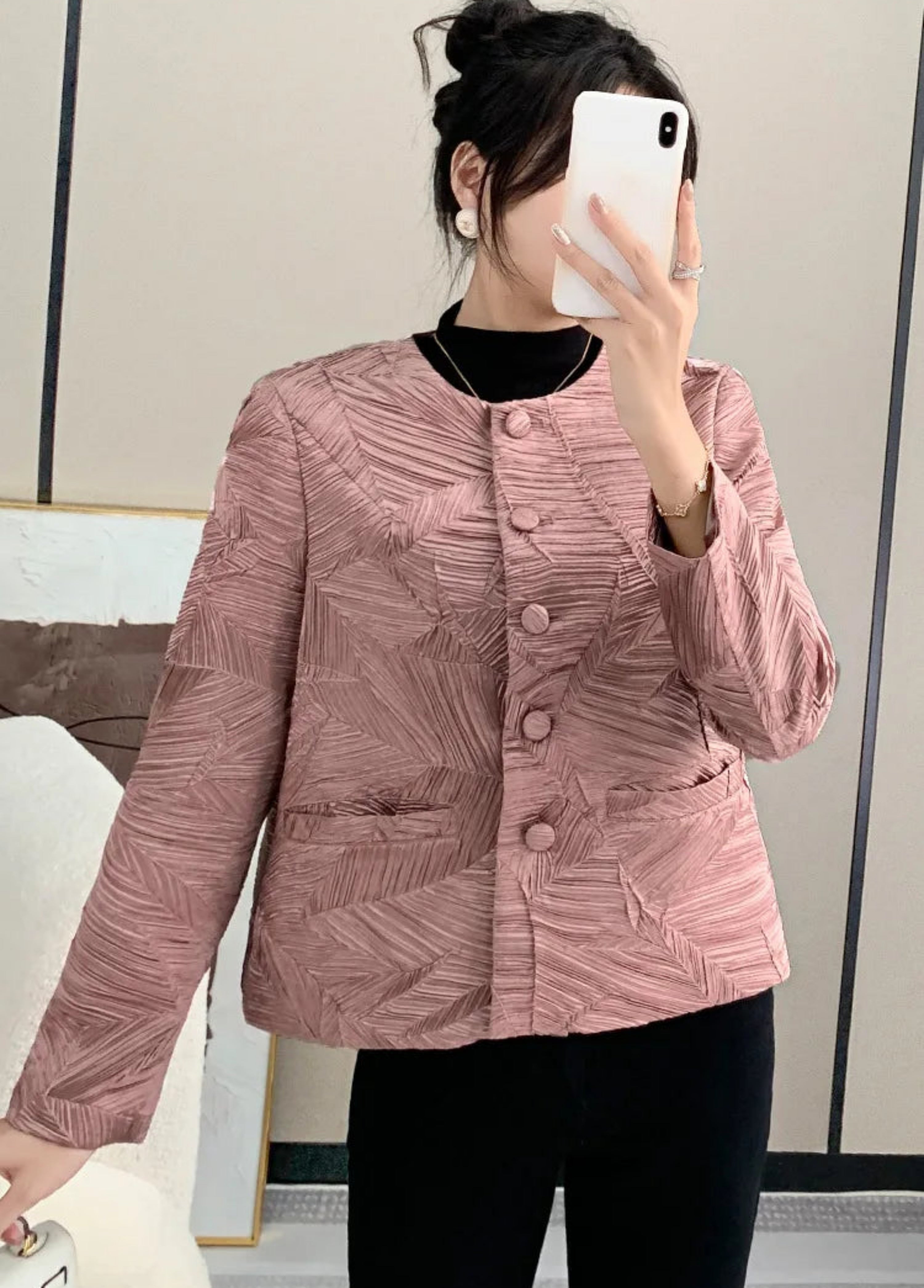 High-End Japanese Pleated Quilted Cropped Jacket Women's