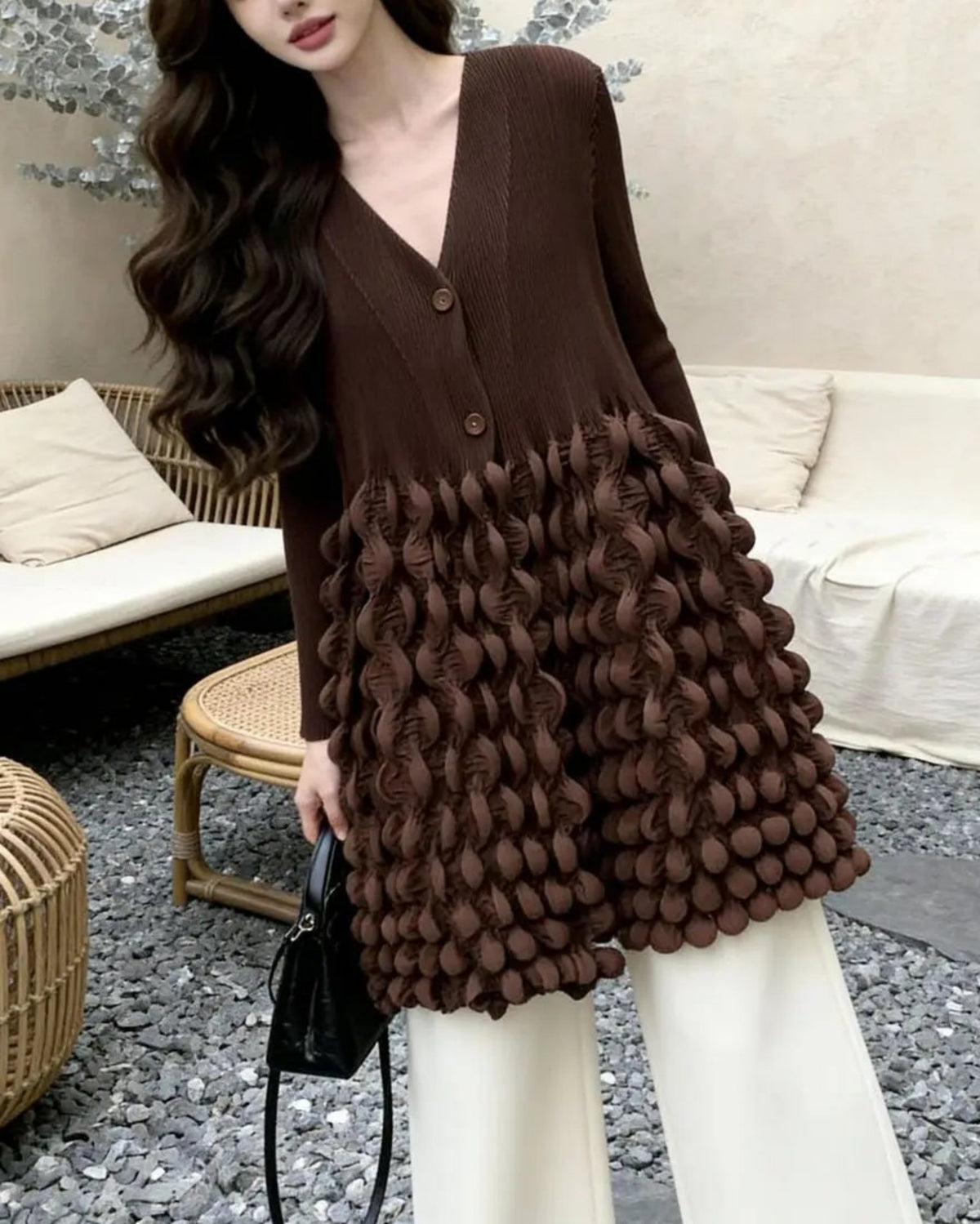 Plissé 3D Bubble Cardigan