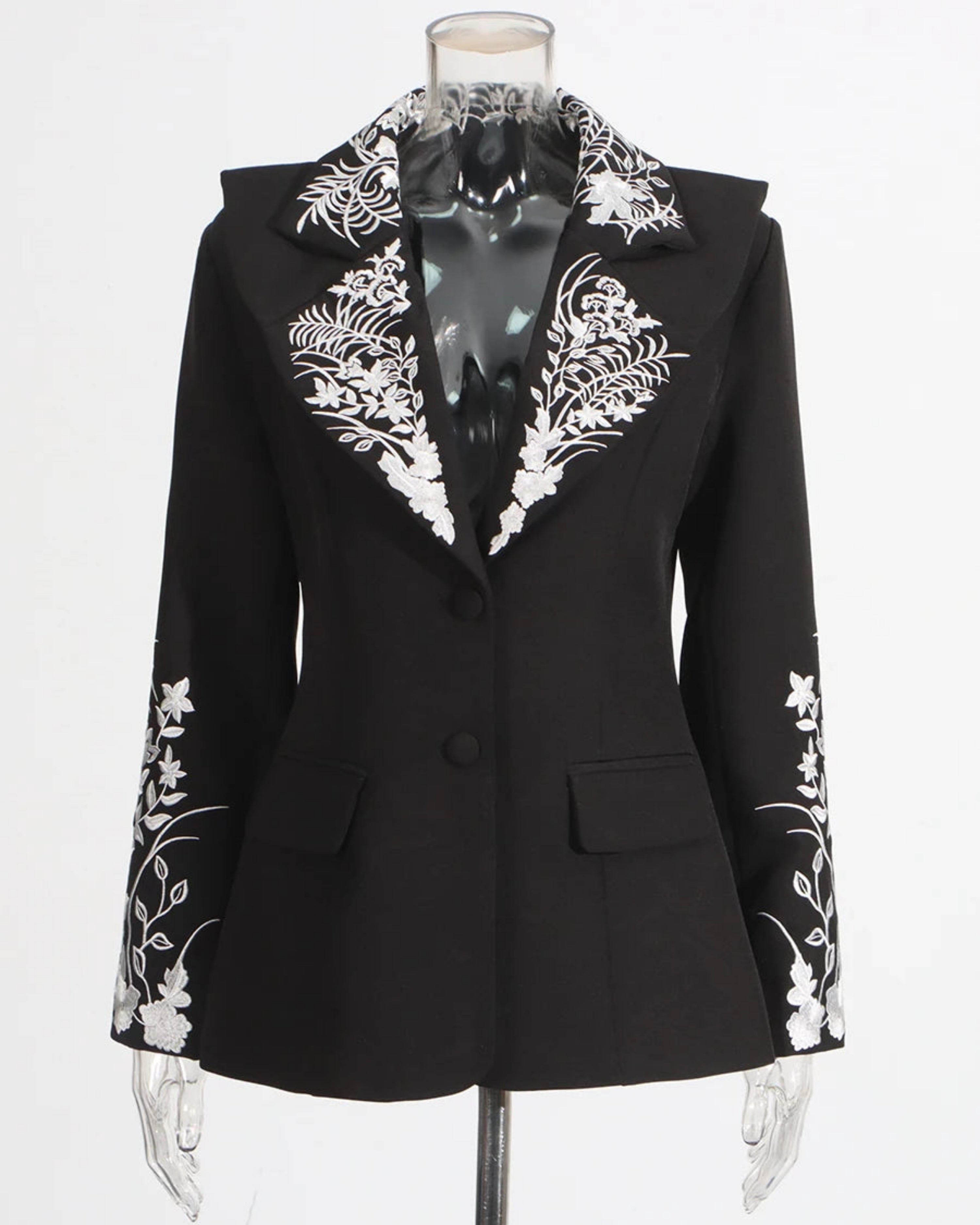 Intricate Floral Embroidered Blazer – Tailored Luxury Fit