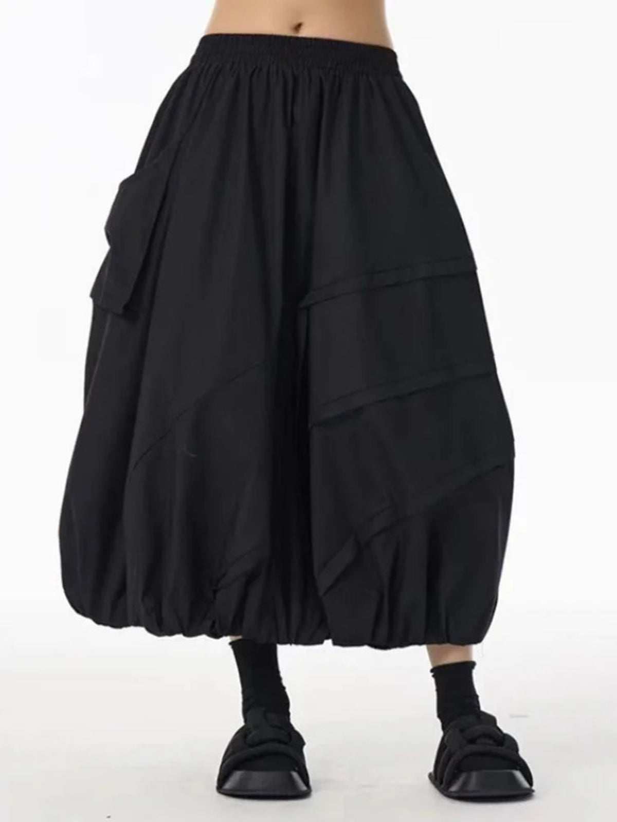 Japanese Avant-Garde Parachute Midi Skirt – Elastic Waist