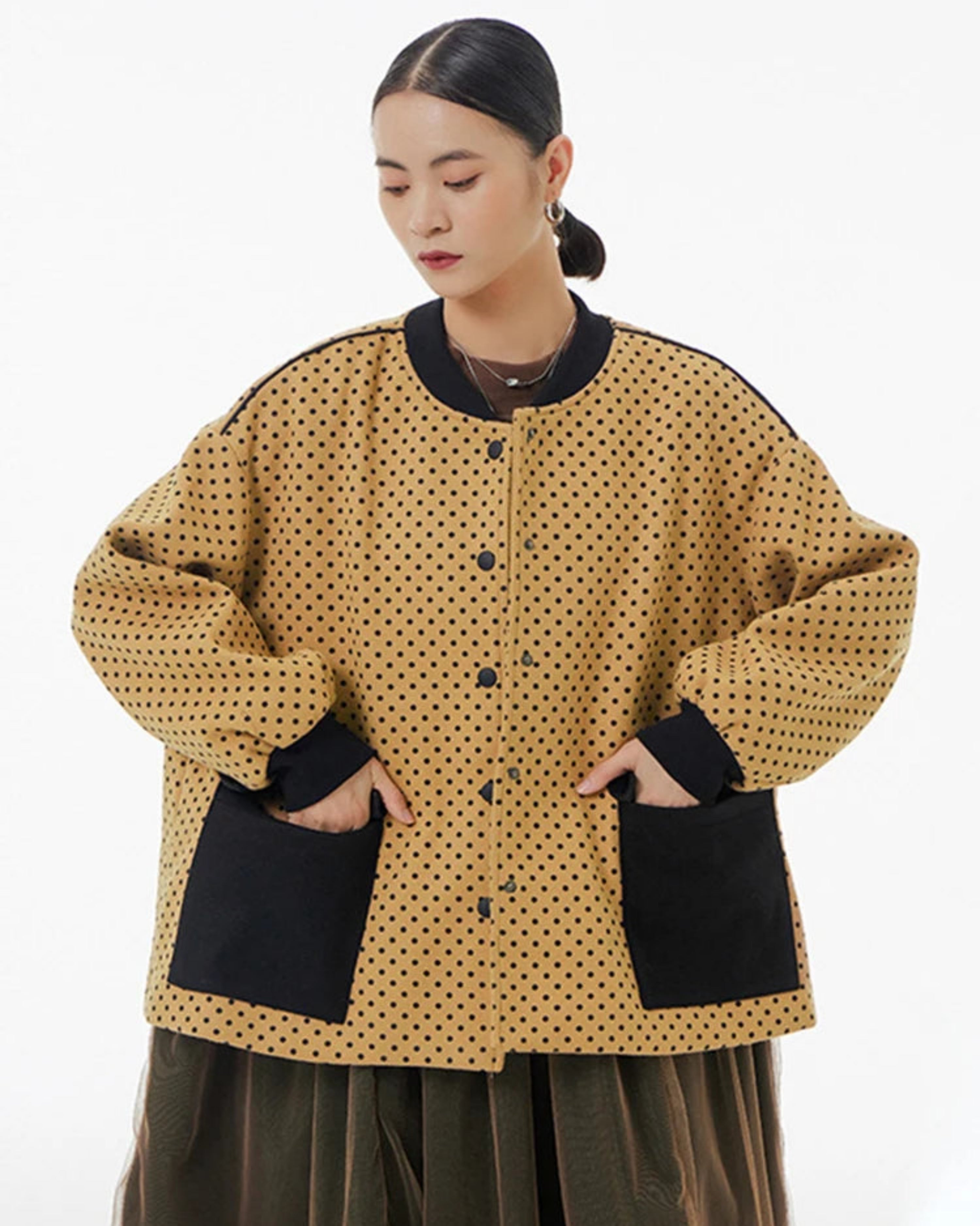 Japanese Fashion Designer Jacket Women – Avant Garde Polka Dot Jacket – Designer Style Outerwear – Luxury Evening Fashion Women
