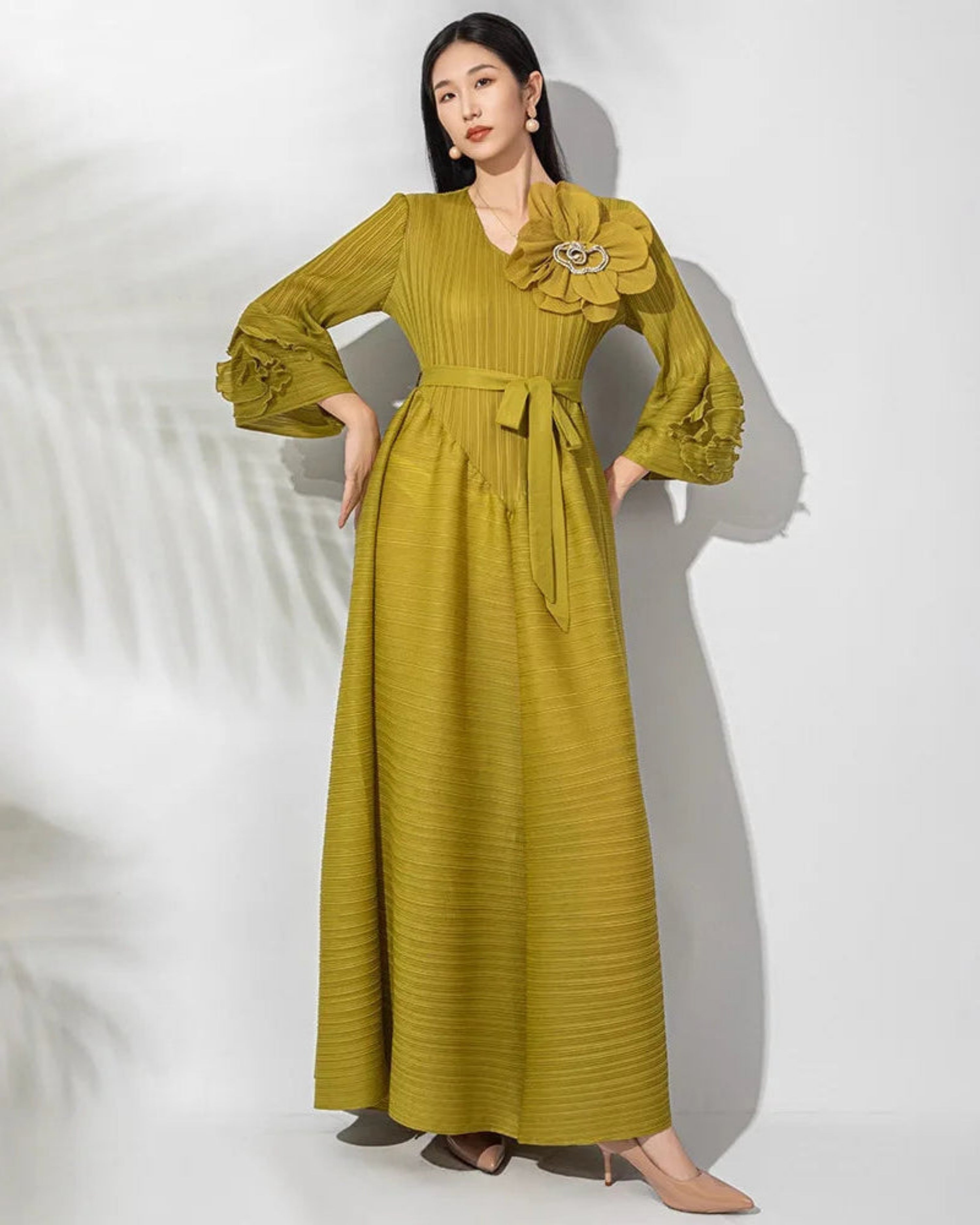 Japanese Micro-Pleated Midi Dress