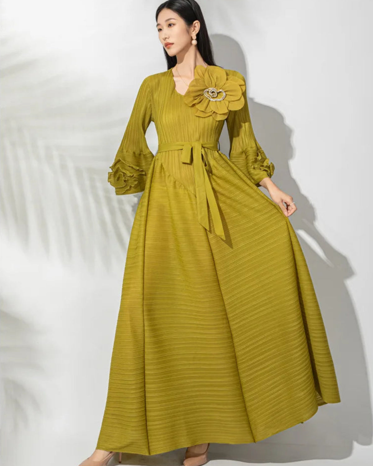 Japanese Micro-Pleated Midi Dress Floral