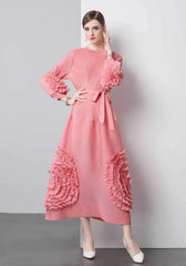 Japanese Pleat Plisse Midi Dress Formal Designer Women