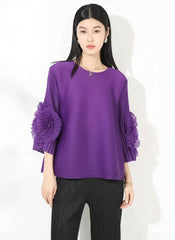 Japanese Pleated Plissé Formal Top for Women