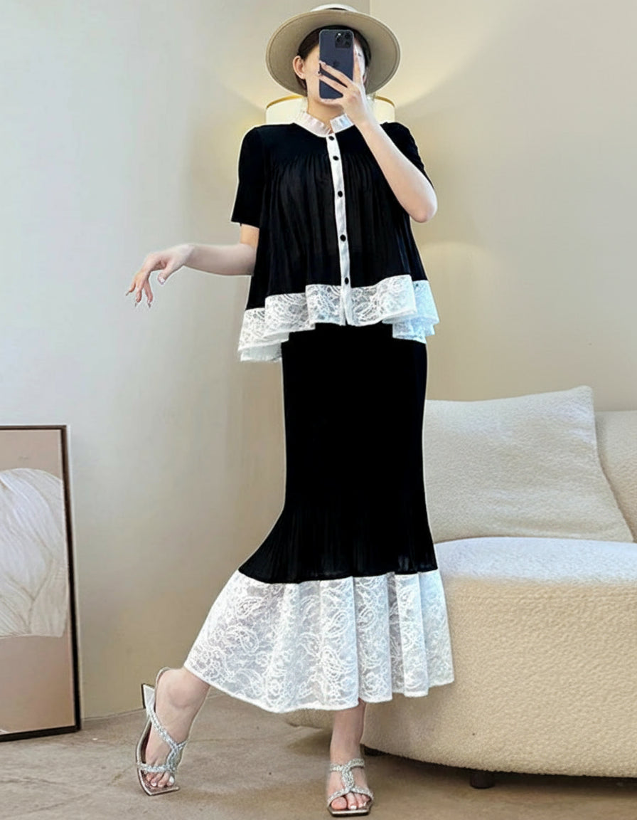 Japanese Plissé Couture Two-Piece – Elegant Evening Wear