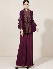 Japanese Plissé Evening Set – Luxury Embellished Jacket & Pants