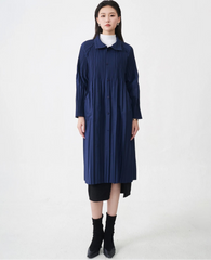 Japanese Plissé Longline Coat – A‑Line Pleated Duster