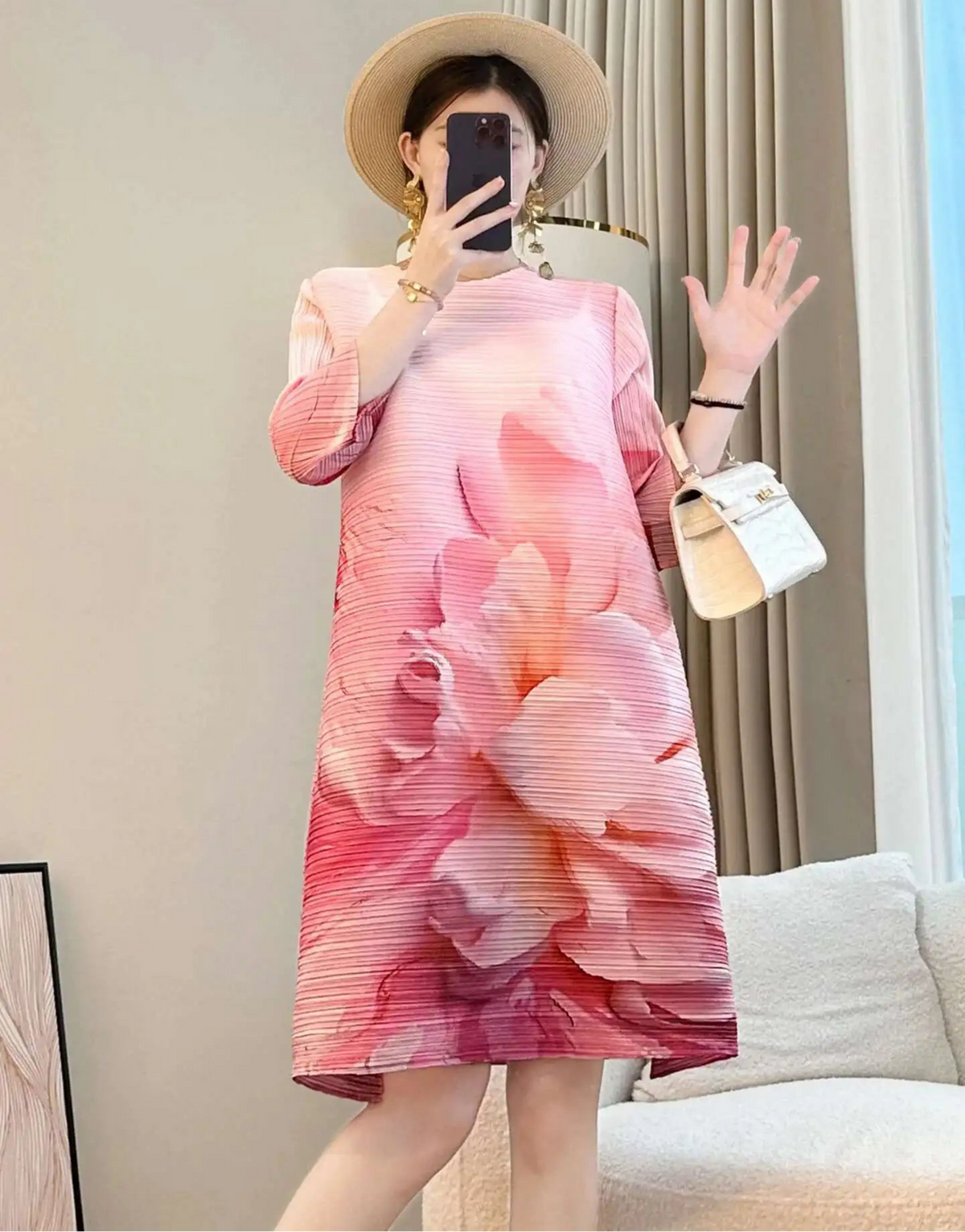 Japanese Plissé Pleats Luxury Floral Tunic