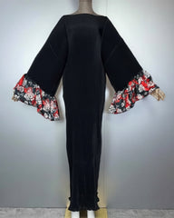 Japanese Plisse Pleated Maxi Dress Women – Sculptural Designer Kaftan Dress Bell Sleeve