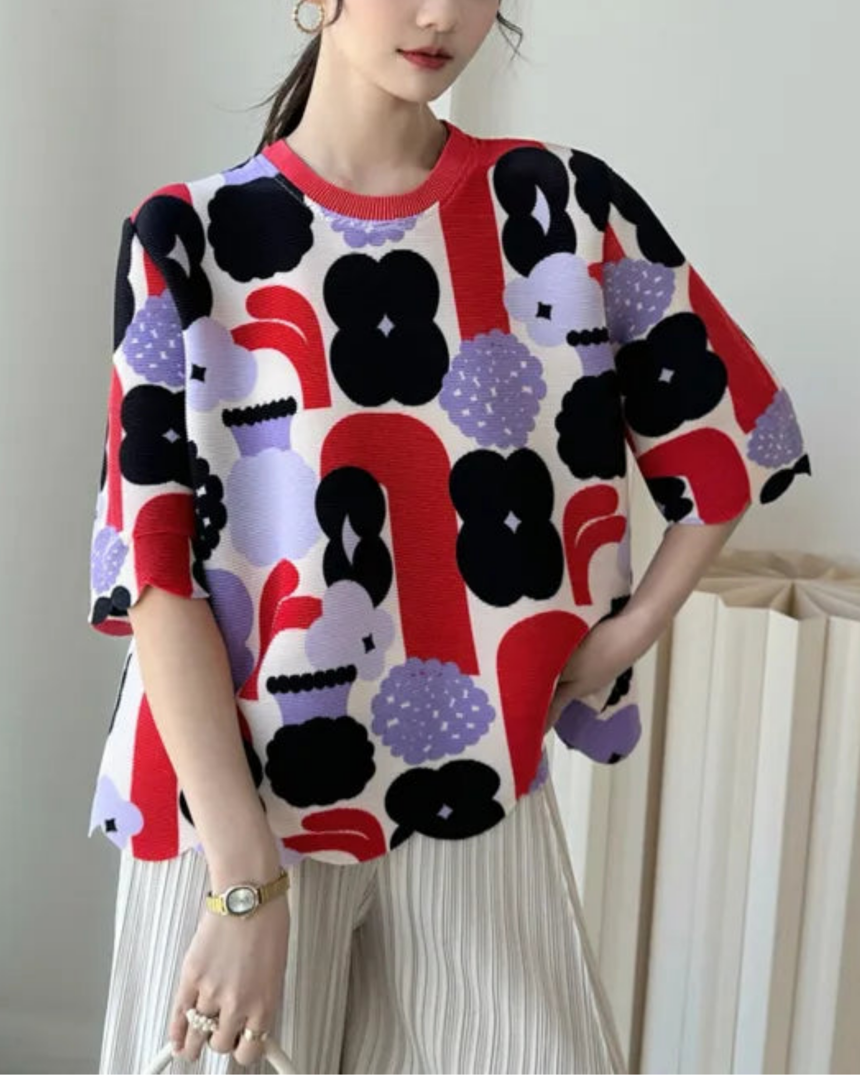 Japanese Plisse Short Sleeve Top Women