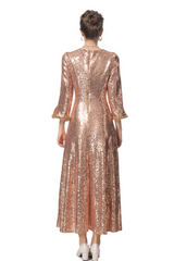 Luxe Sparkly Rose Gold Long Dress with Sleeves