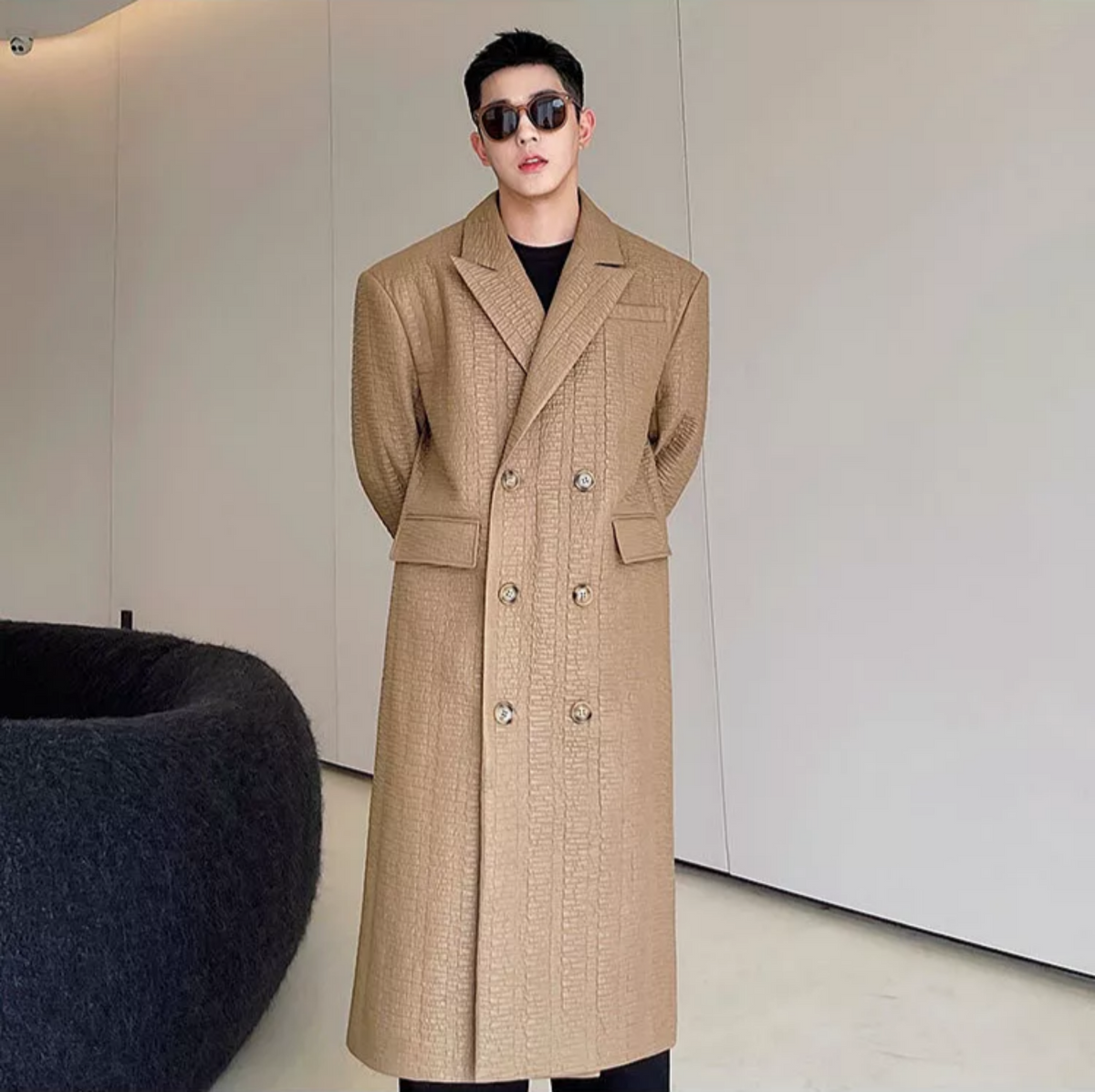 Luxe Textured Japanese Trench Coat for Men