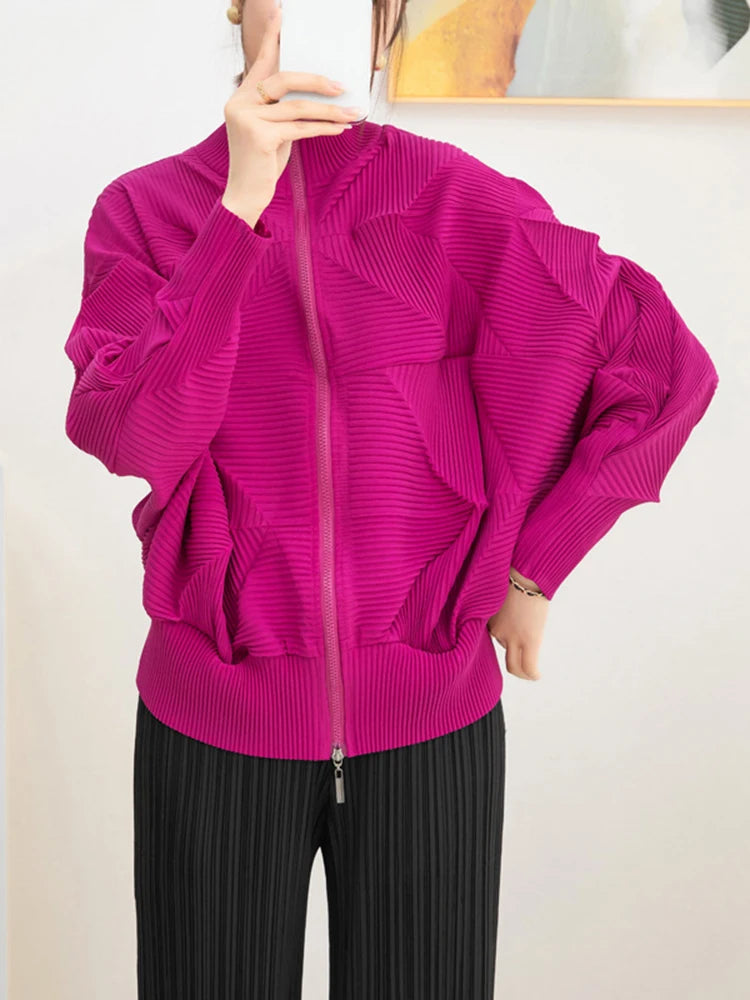 Luxe Pleated Geometric Balloon-Sleeve Jacket