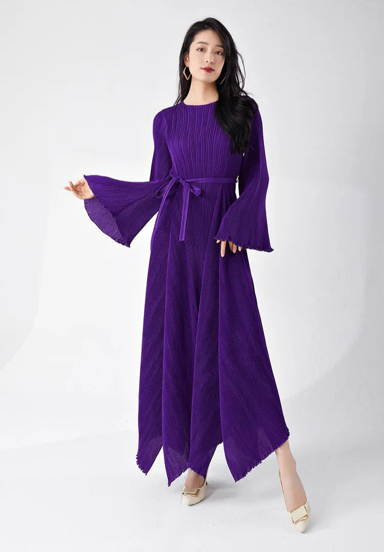 Luxe Plissé Pleated Midi Dress - Purple 