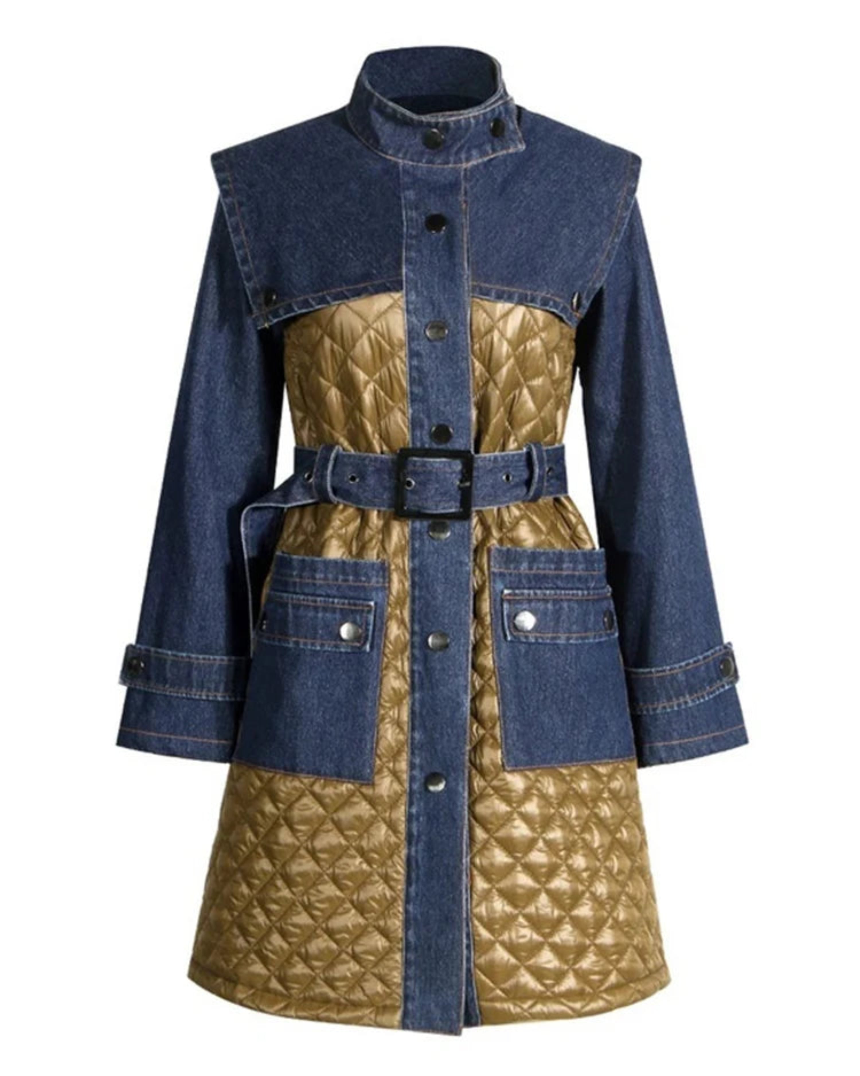 Luxe Quilted Denim Trench Coat