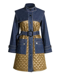 Luxe Quilted Denim Trench Coat