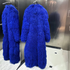 Luxurious Extra Long Curly Lamb Fur Coat Heyfancystyle