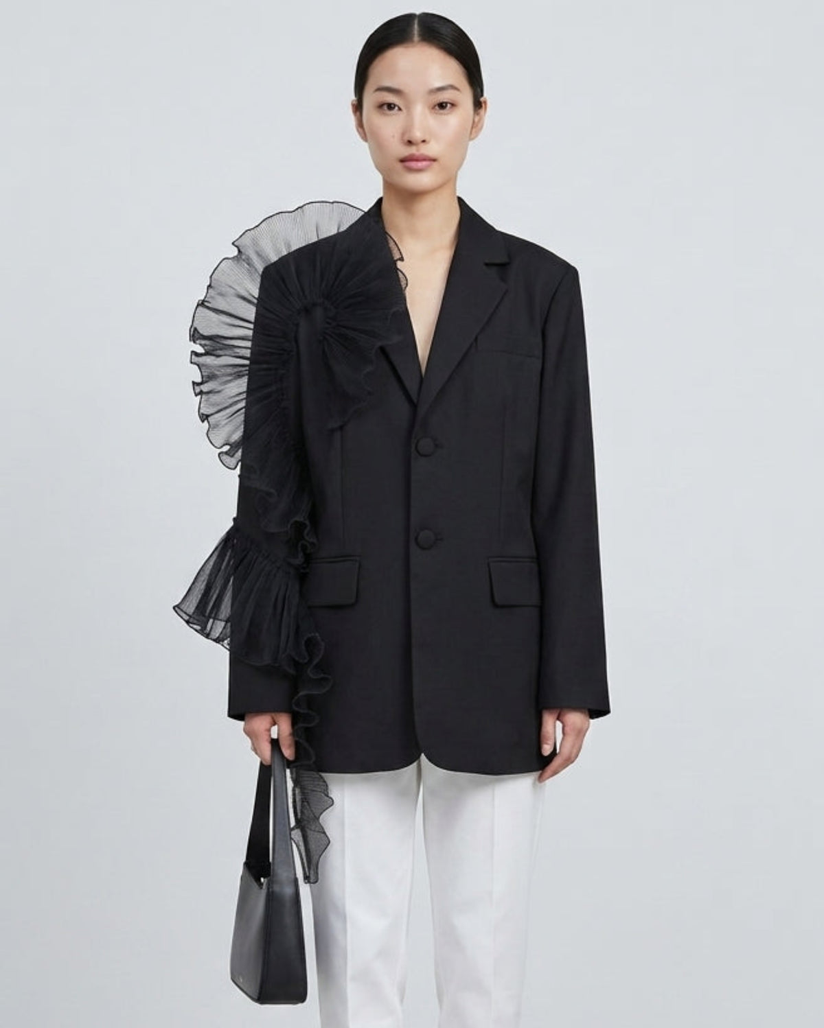 Luxury Asymmetric Ruffle Blazer