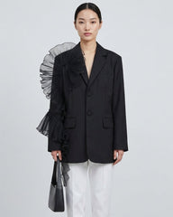 Luxury Asymmetric Ruffle Blazer