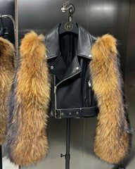 Raccoon Fur Sleeve Sheepskin Moto
